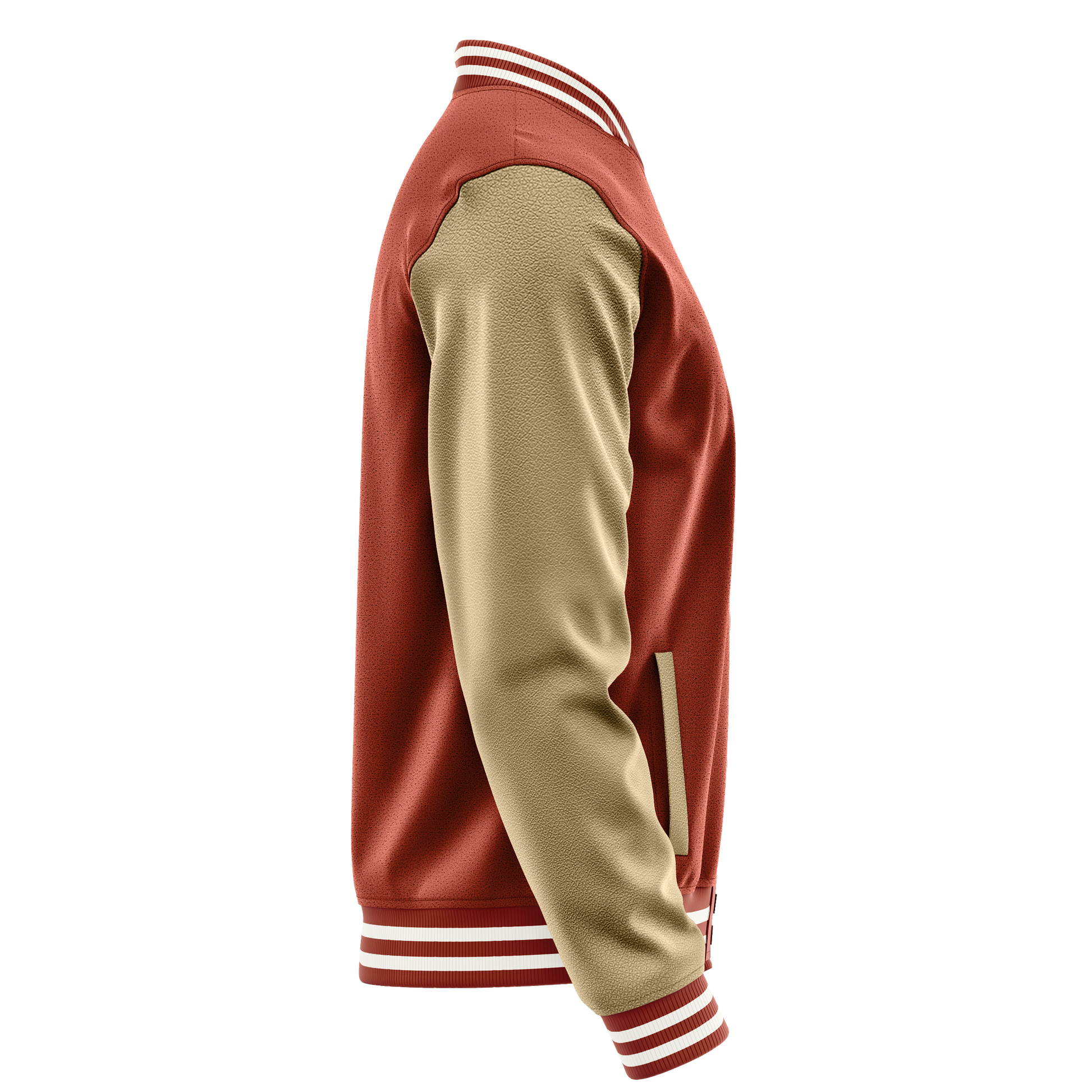 Coral Red & Light Khaki Leather Varsity Jacket JG16251618