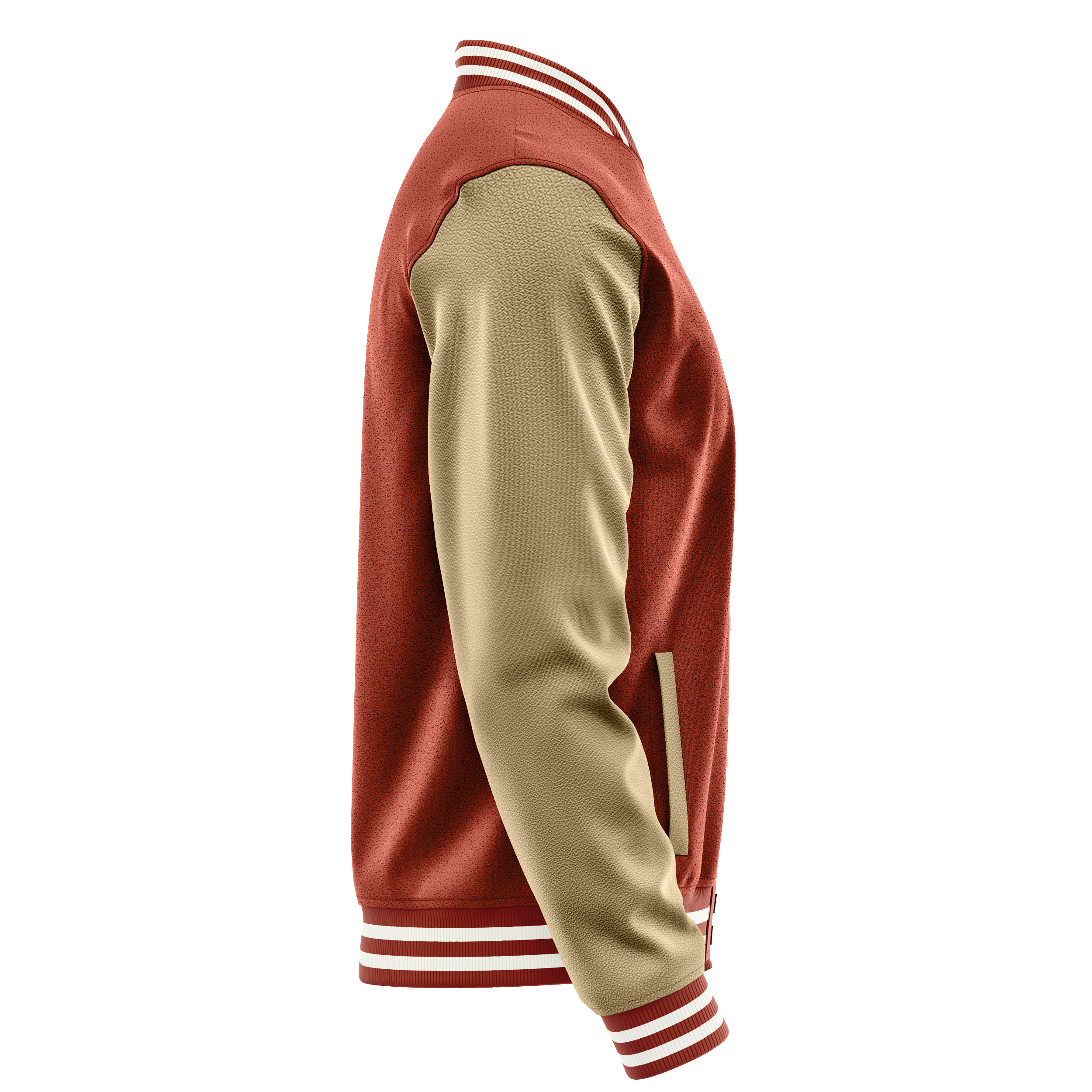 Coral Red & Light Khaki Leather Varsity Jacket JG16251618