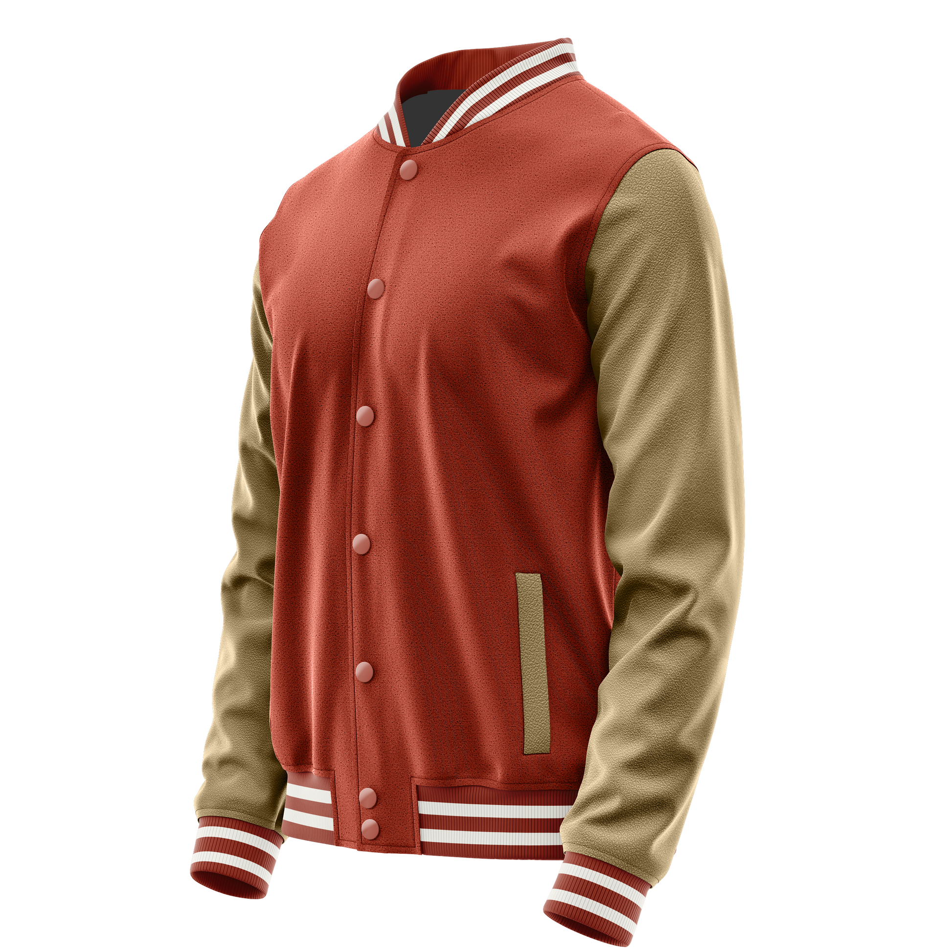 Coral Red & Light Khaki Leather Varsity Jacket JG16251618