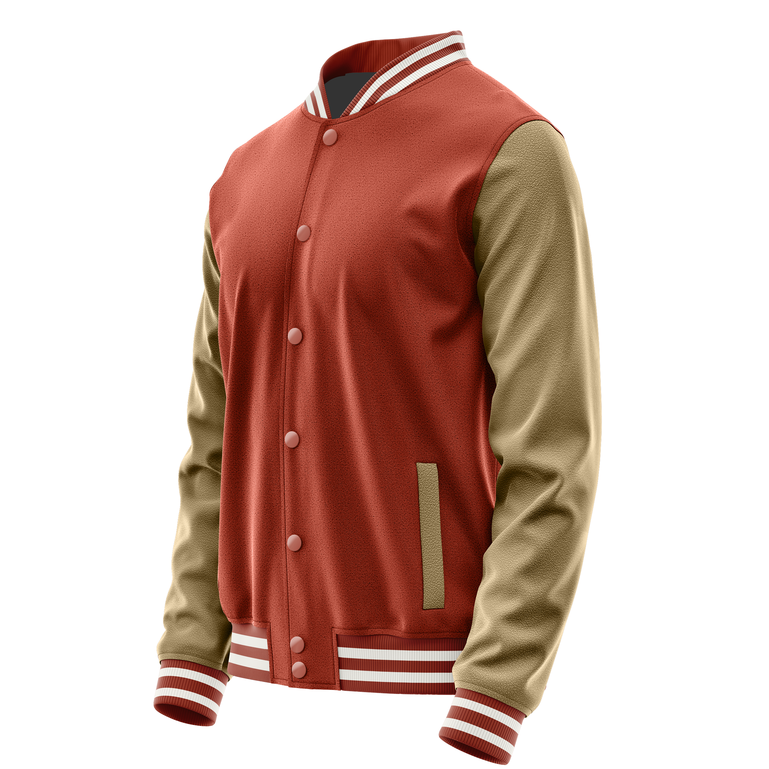 Coral Red & Light Khaki Leather Varsity Jacket JG16251618