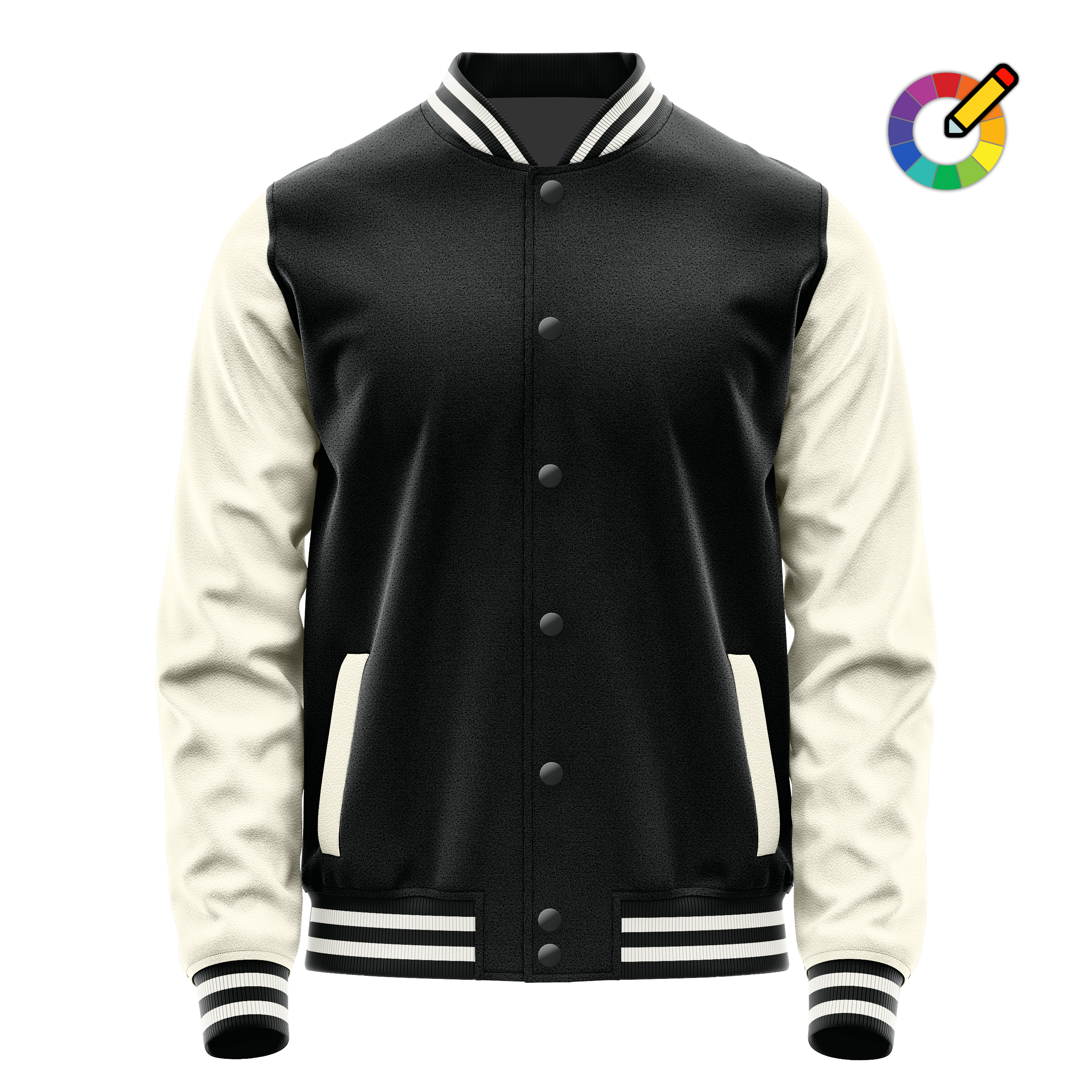 Black & Cream Leather Varsity Jacket JG17031718