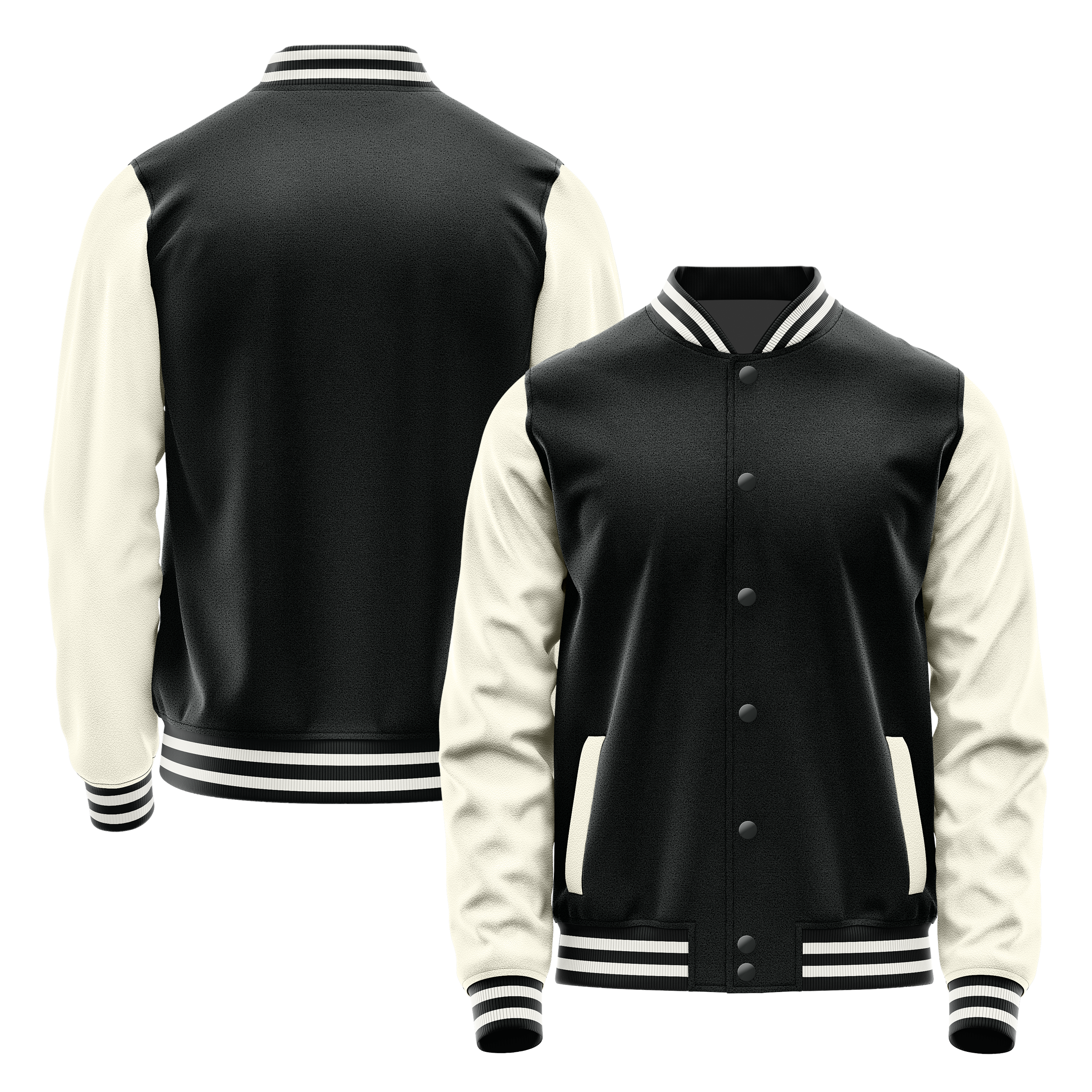 Black & Cream Leather Varsity Jacket JG17031718