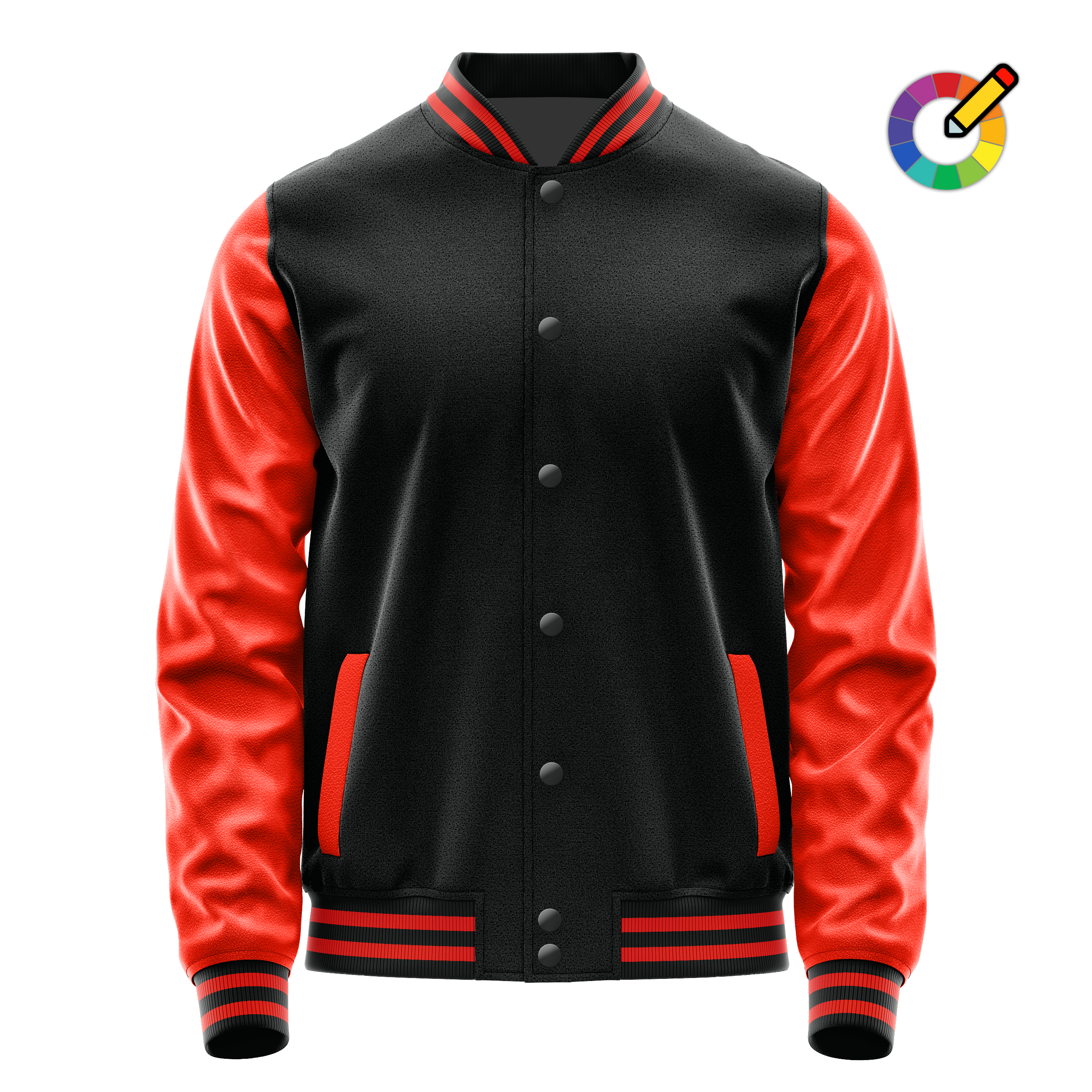 Black & Orange Red Leather Varsity Jacket JG17121712