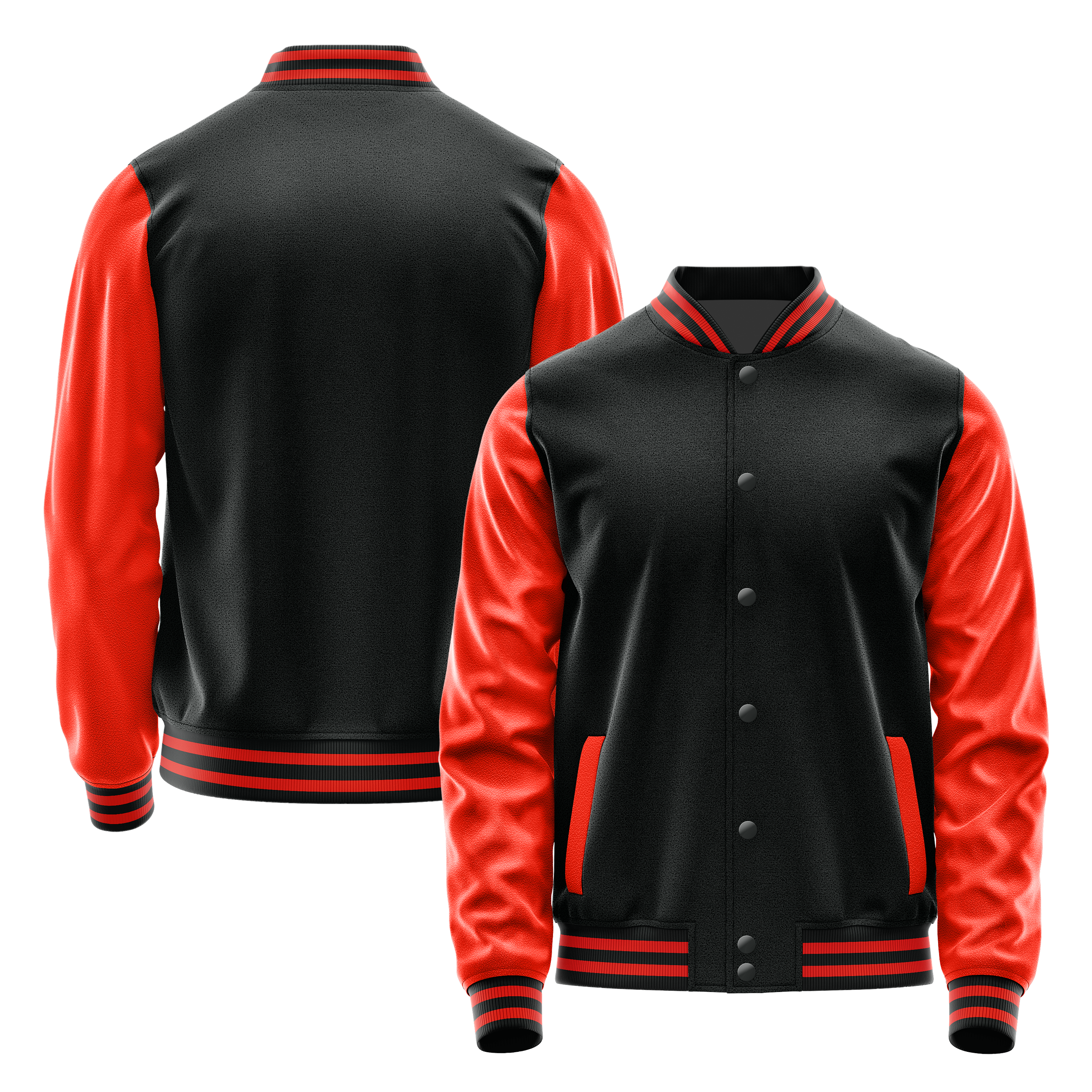 Black & Orange Red Leather Varsity Jacket JG17121712