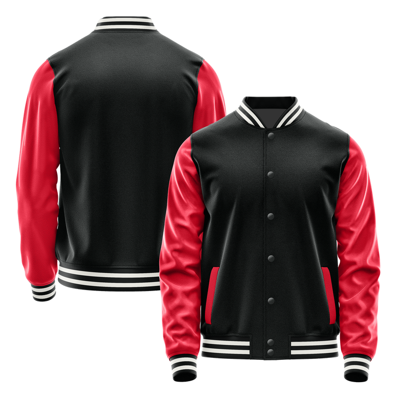 Black & Red Leather Varsity Jacket JG17141718