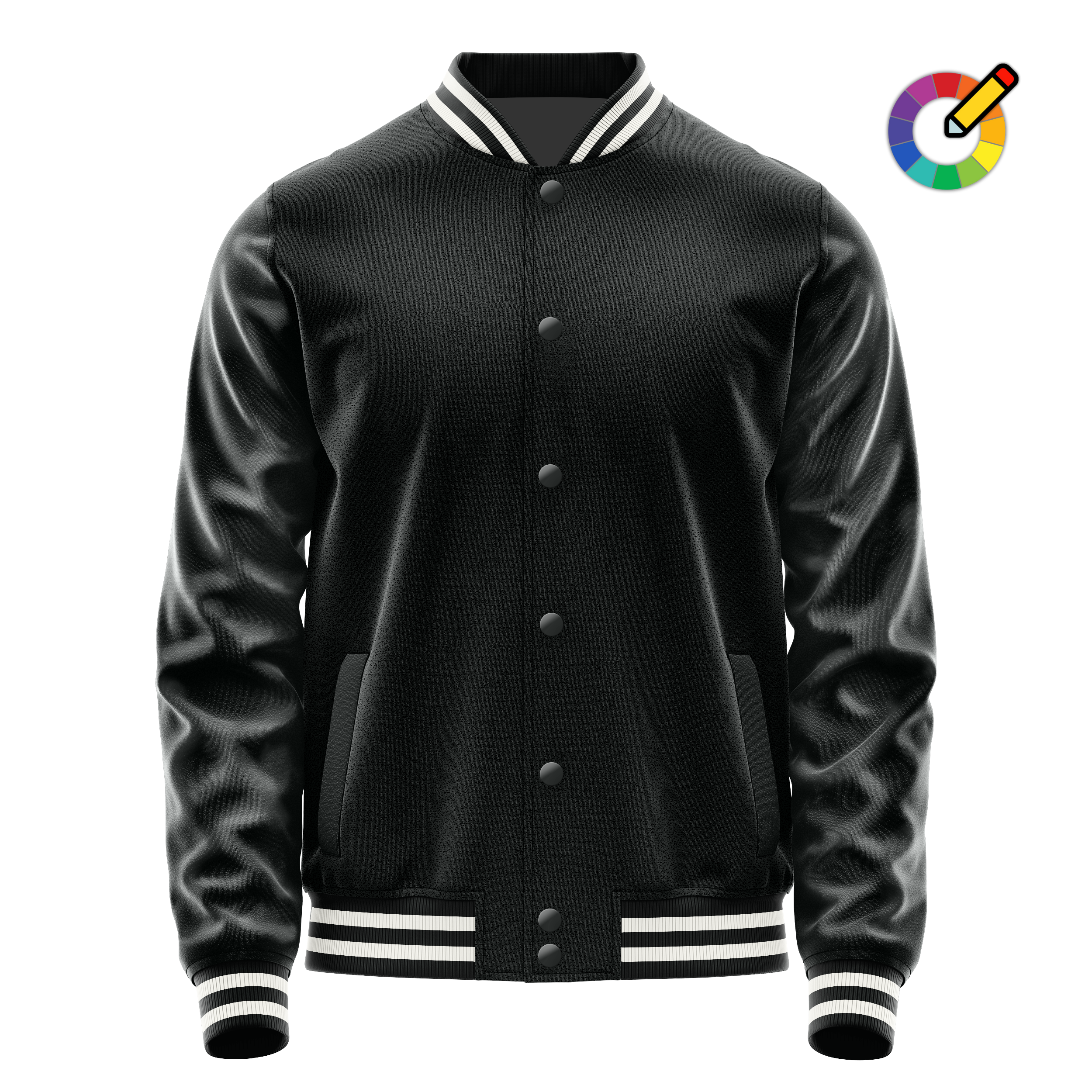 Black & Black Leather Varsity Jacket JG17171718