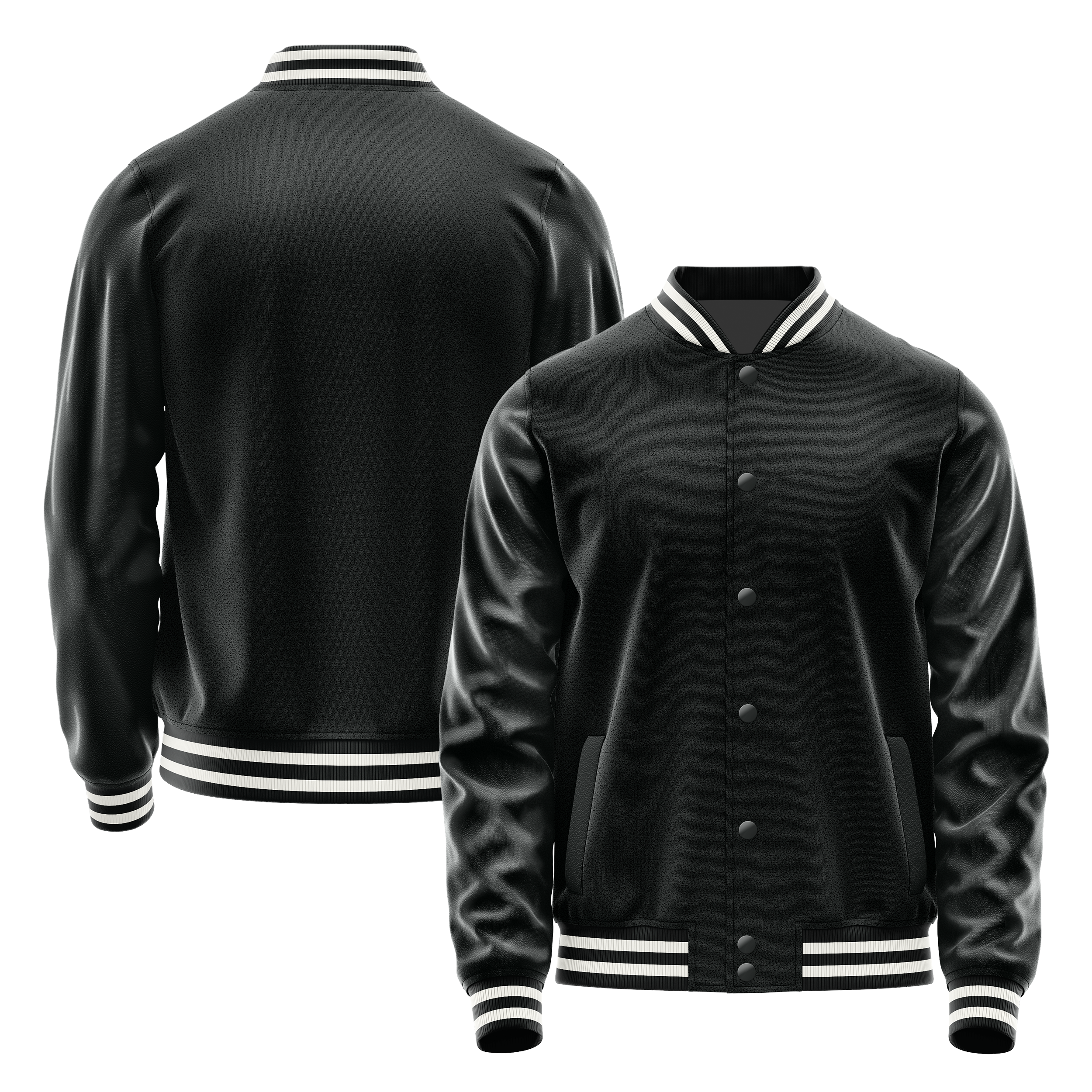 Black & Black Leather Varsity Jacket JG17171718