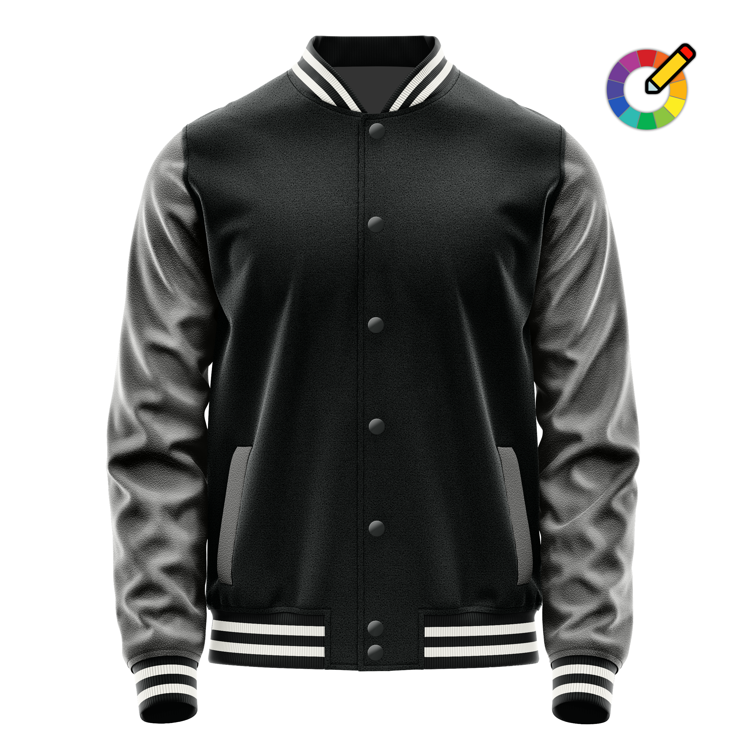 Black & Dark Grey Leather Varsity Jacket JG17201718