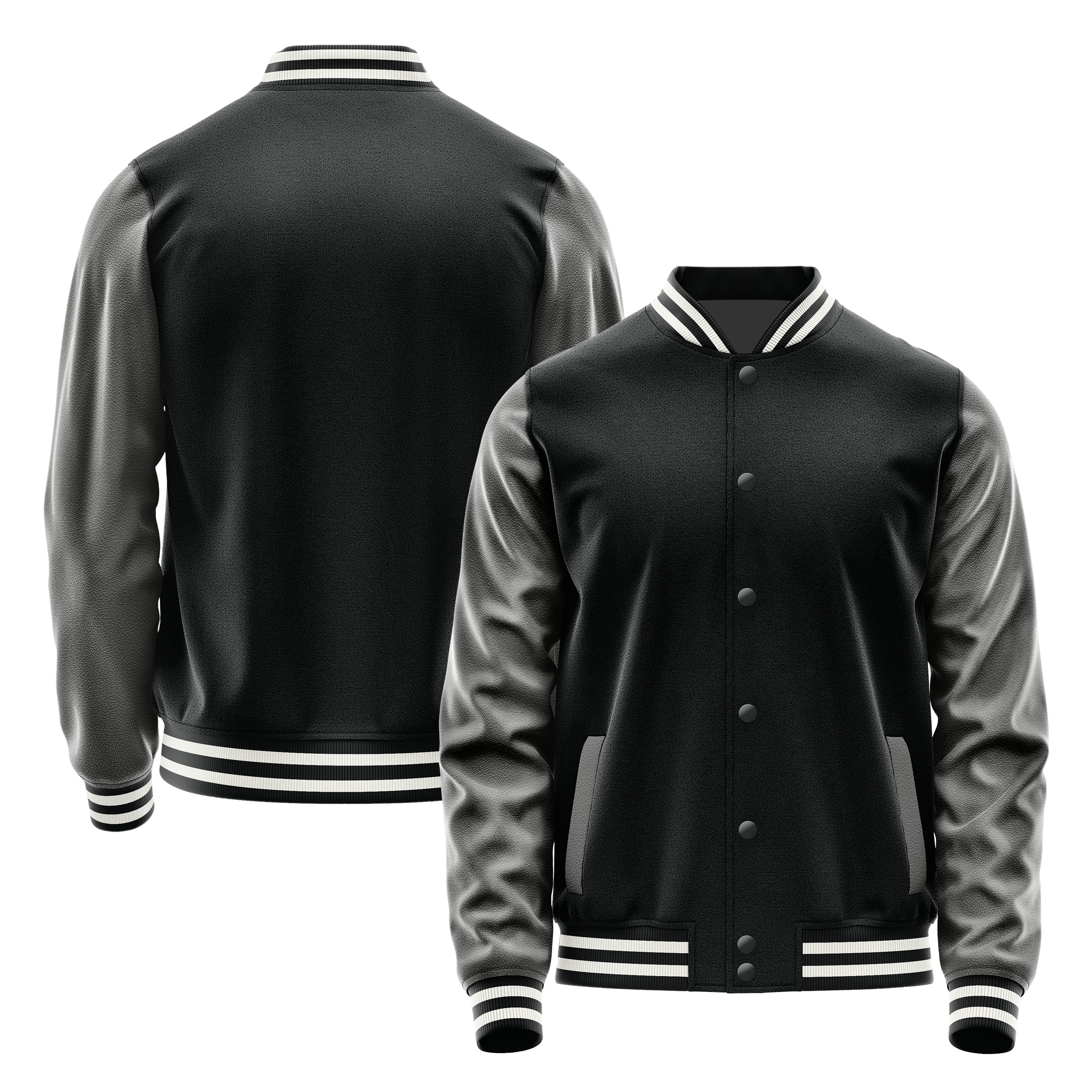 Black & Dark Grey Leather Varsity Jacket JG17201718