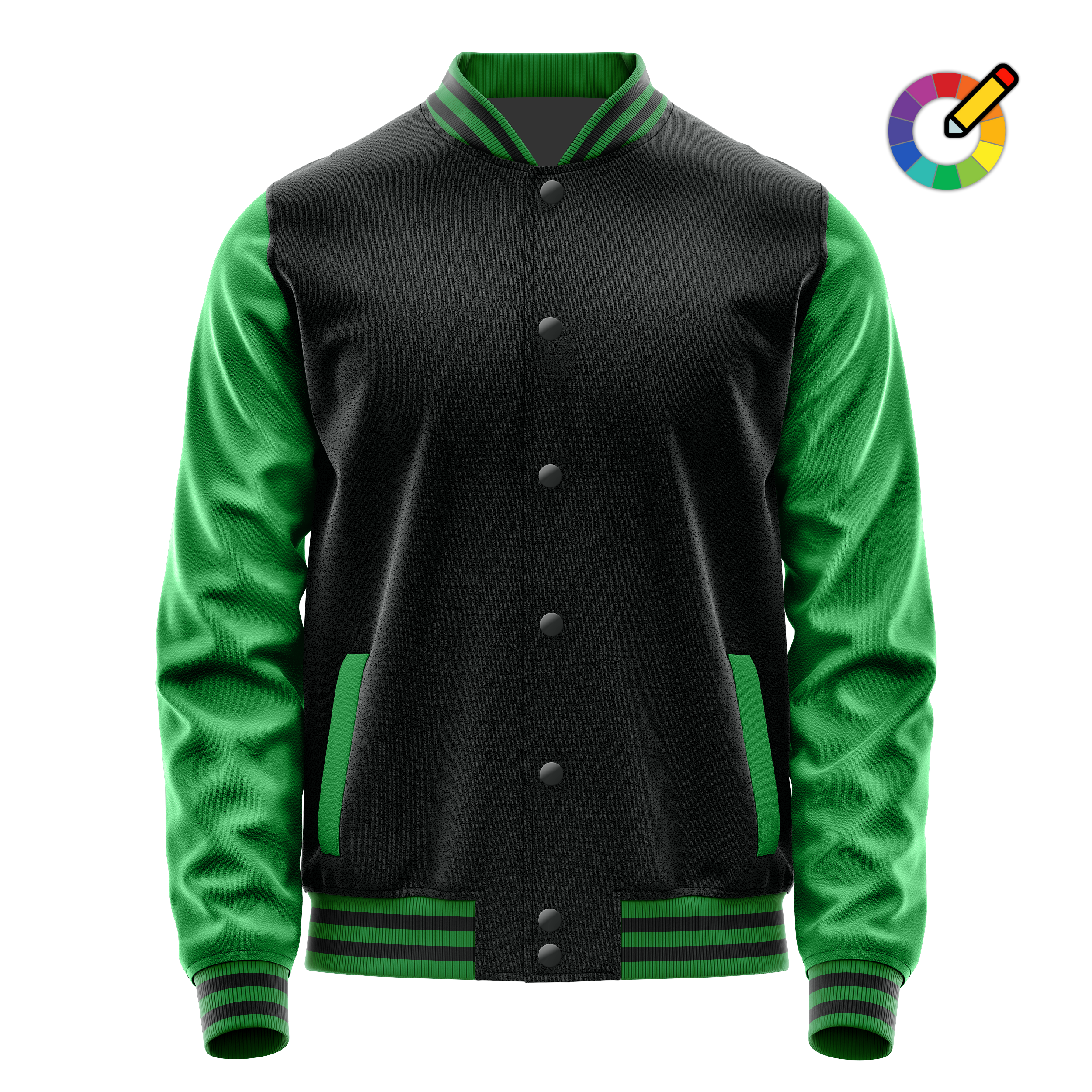 Black & Emerald Green Leather Varsity Jacket JG17242417