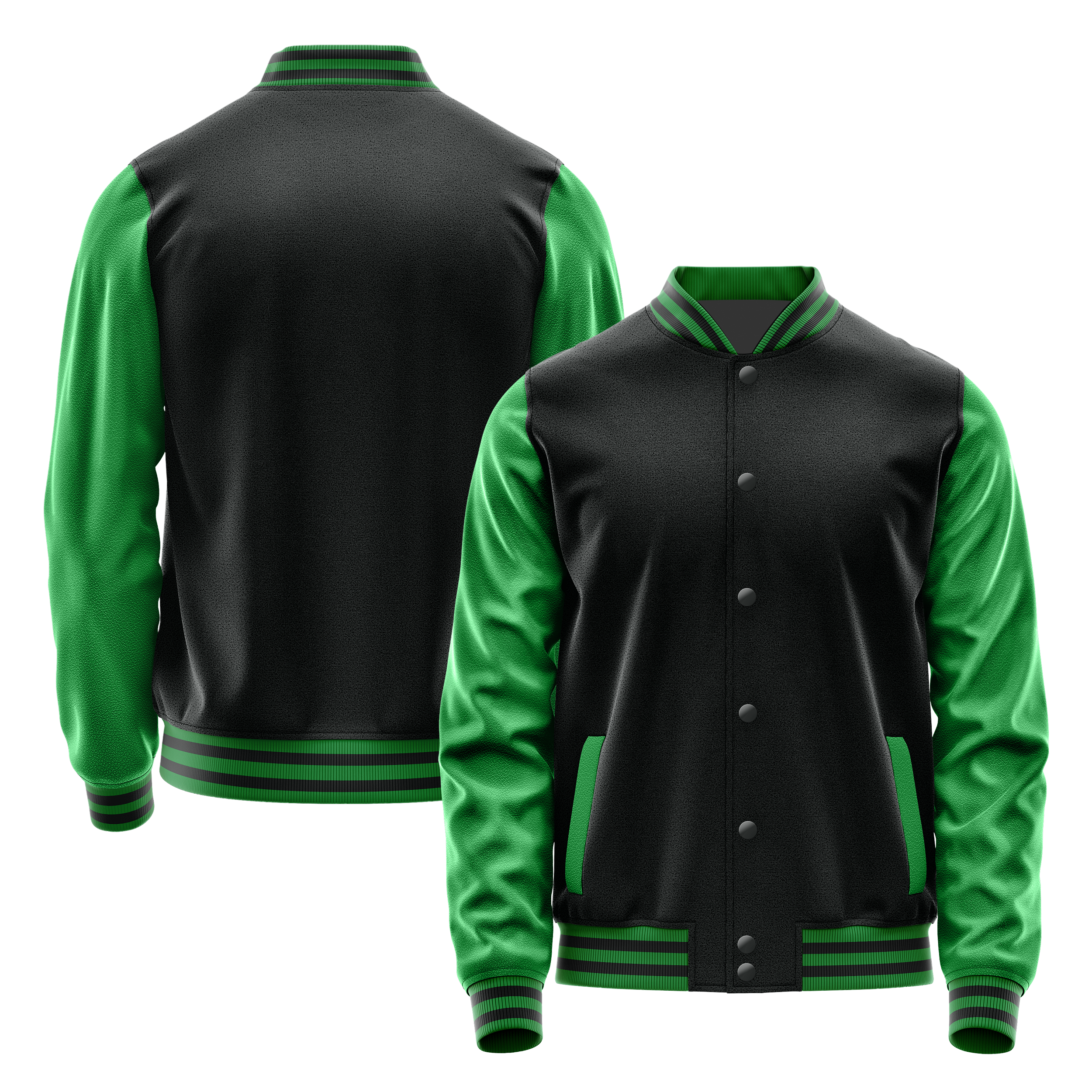 Black & Emerald Green Leather Varsity Jacket JG17242417