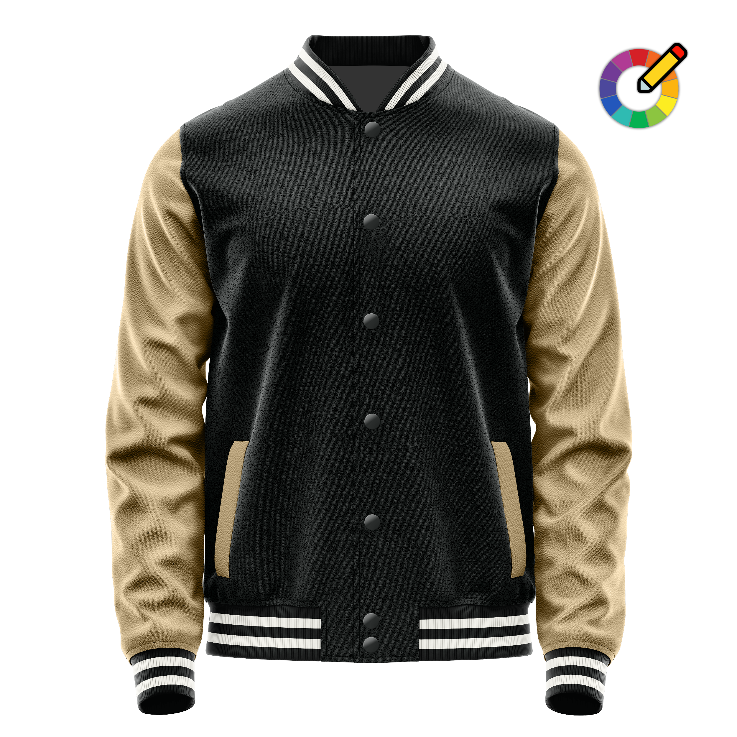 Black & Light Khaki Leather Varsity Jacket JG17251718