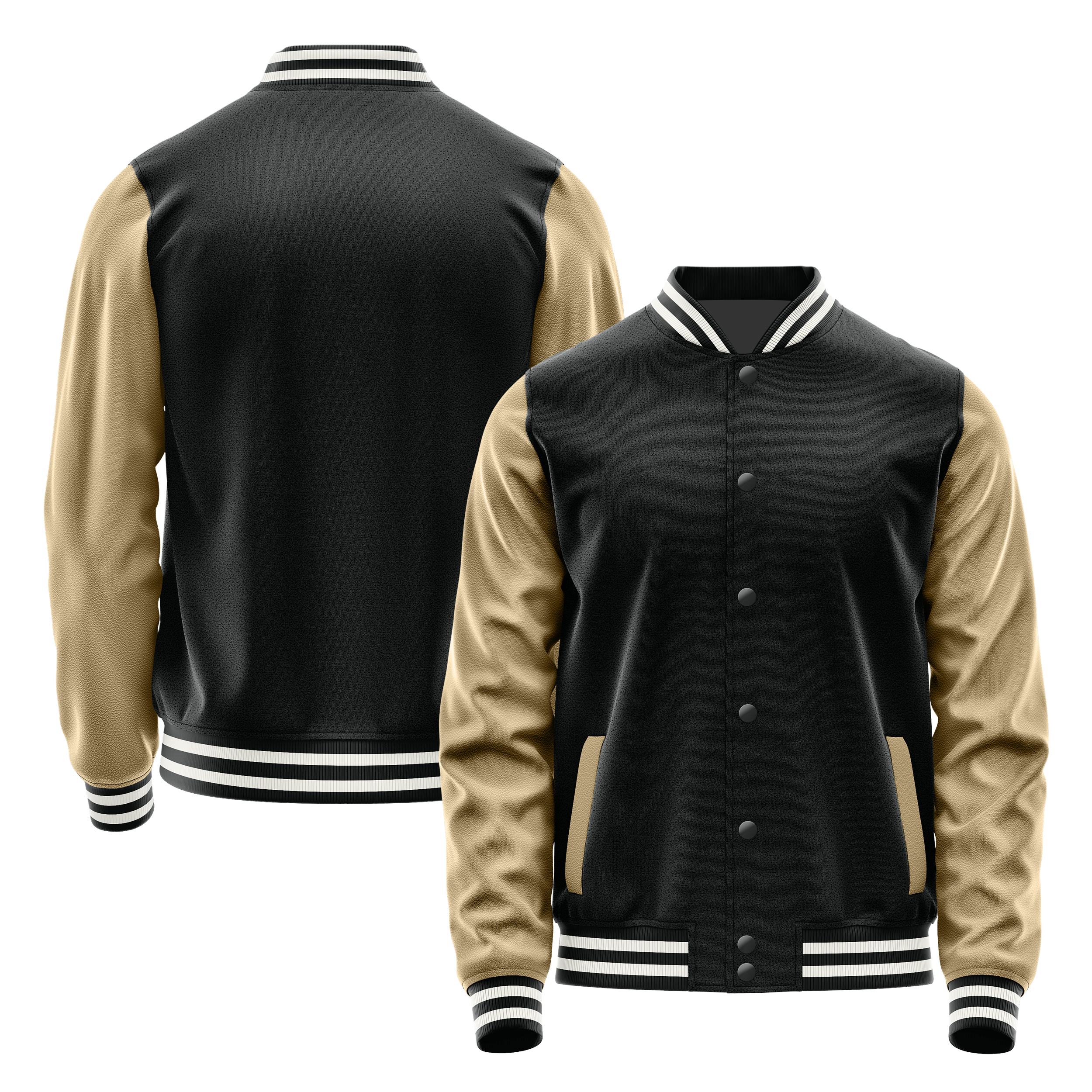 Black & Light Khaki Leather Varsity Jacket JG17251718