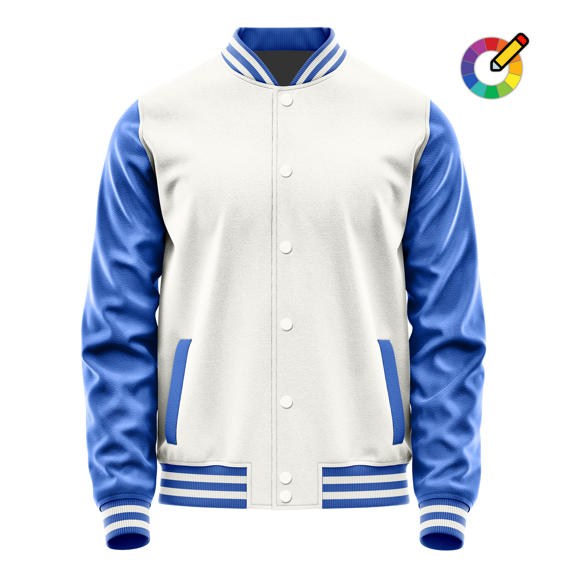 White & Sky Blue Leather Varsity Jacket JG18090918