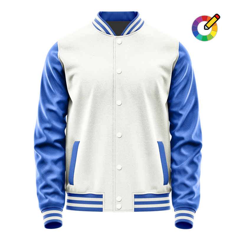 White & Sky Blue Leather Varsity Jacket JG18090918