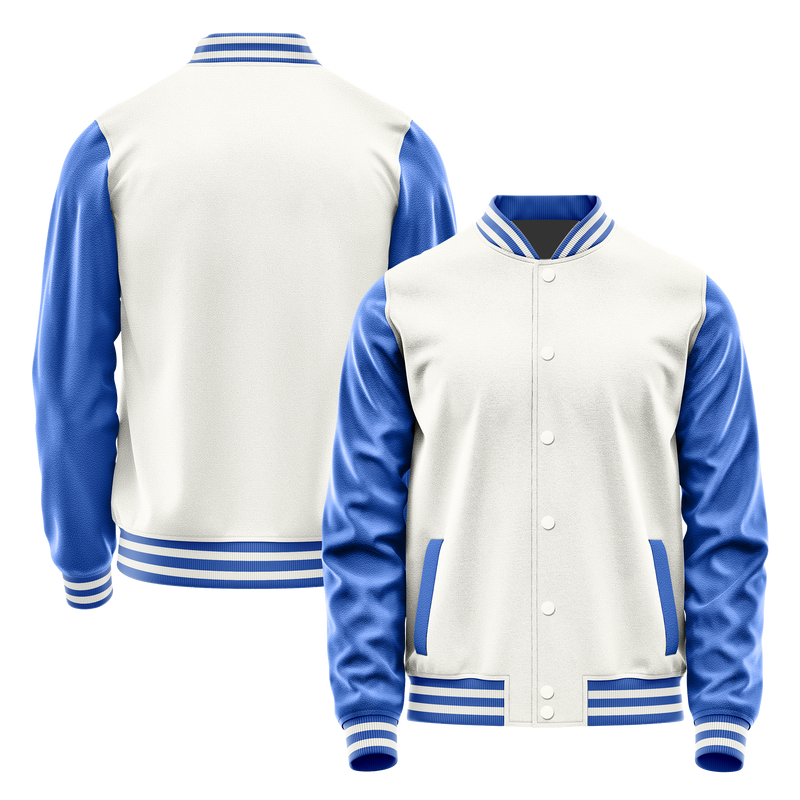 White & Sky Blue Leather Varsity Jacket JG18090918