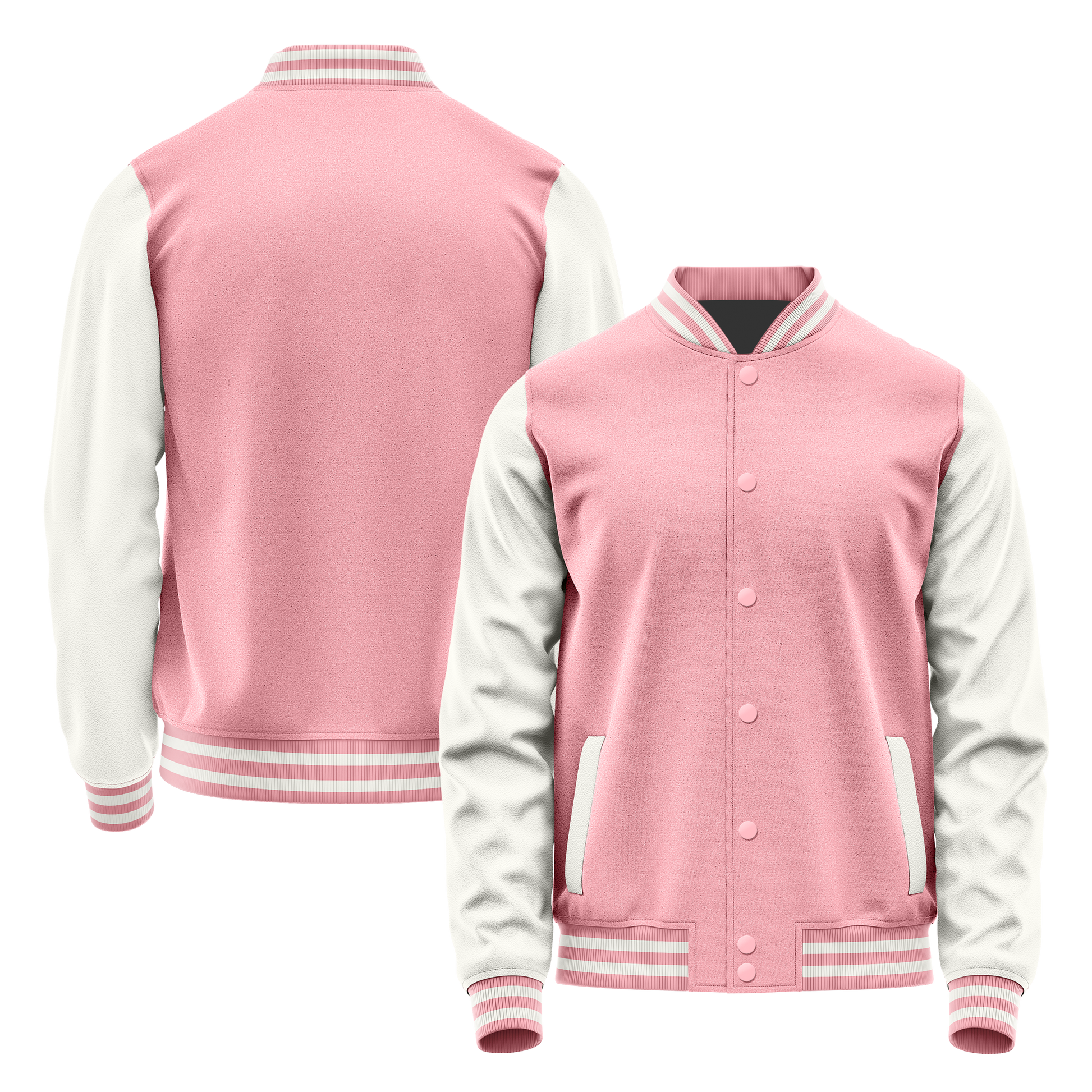 Light Pink & White Leather Varsity Jacket JG21182118