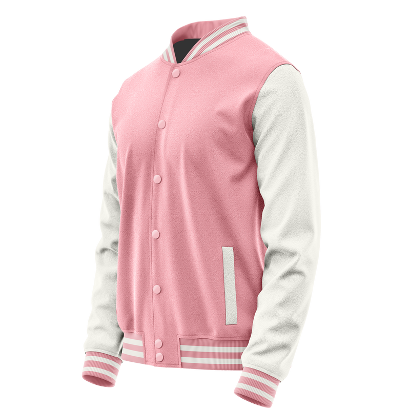 Light Pink & White Leather Varsity Jacket JG21182118