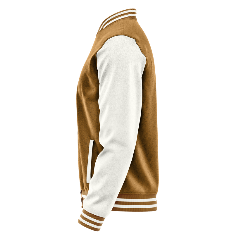 Khaki & White Leather Varsity Jacket JG22182218