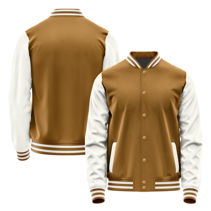 Khaki & White Leather Varsity Jacket JG22182218