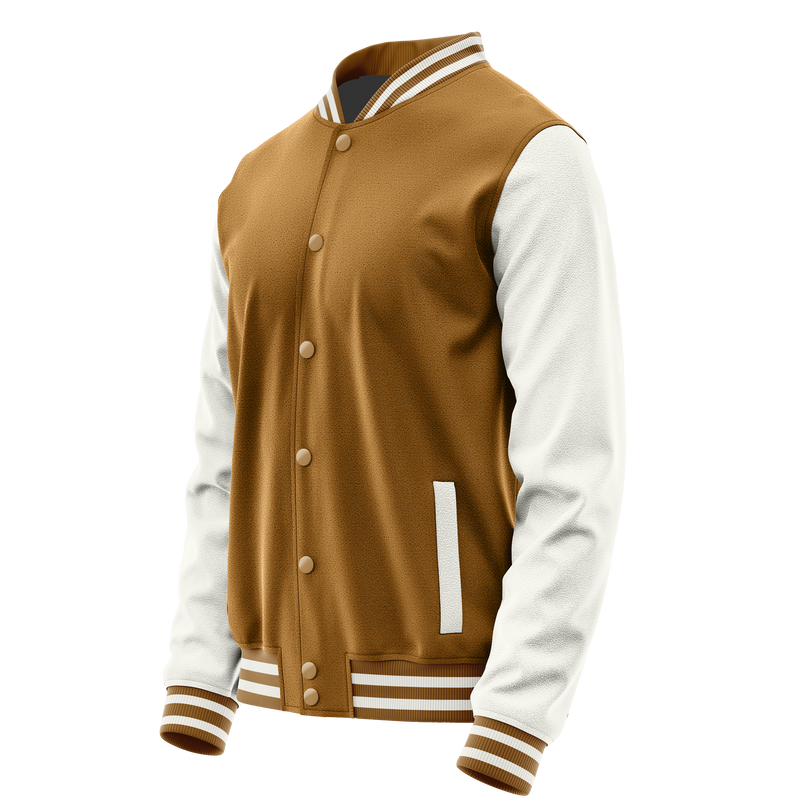 Khaki & White Leather Varsity Jacket JG22182218