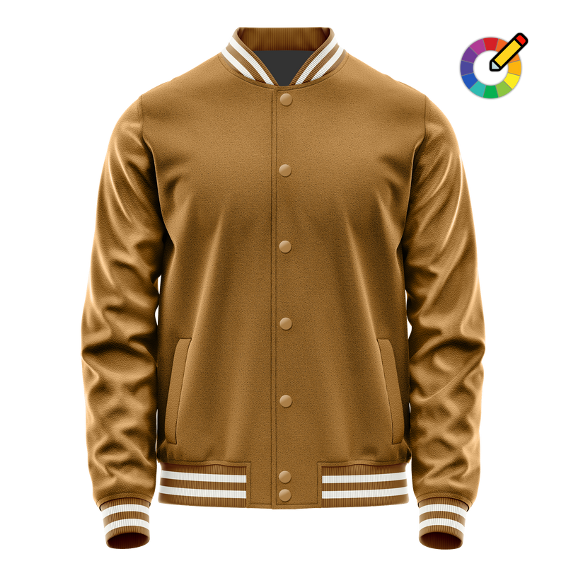 Khaki & Khaki Leather Varsity Jacket JG22222218