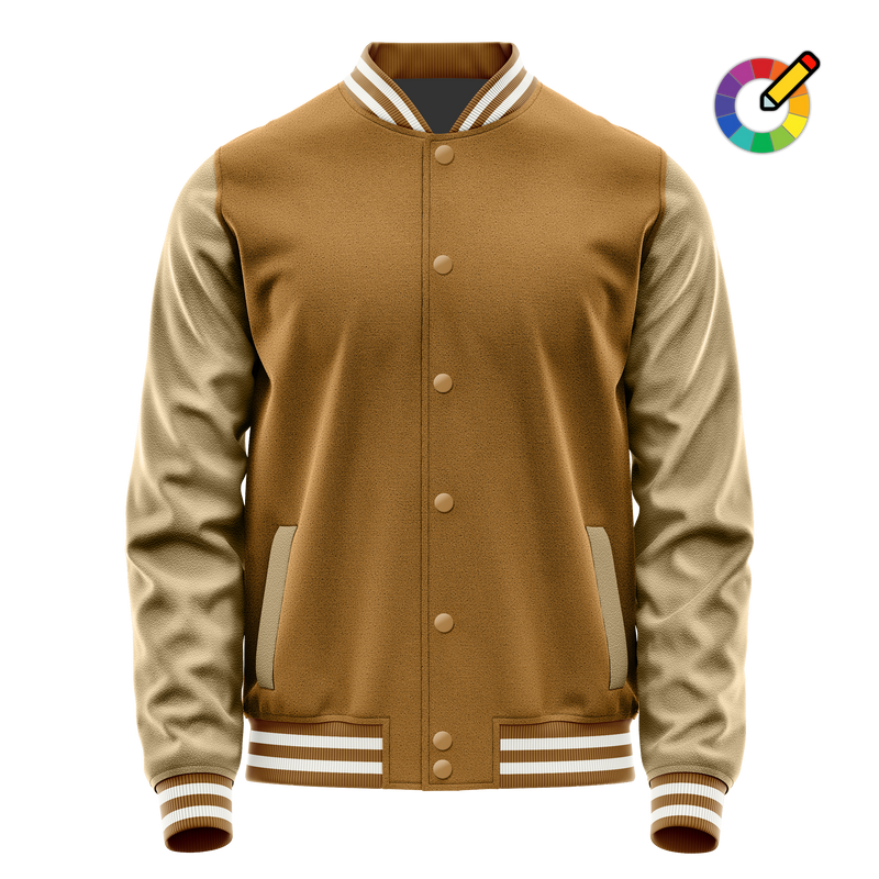 Khaki & Light Khaki Leather Varsity Jacket JG22252218