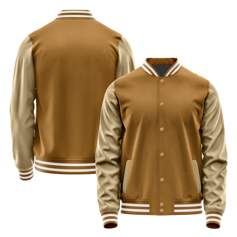 Khaki & Light Khaki Leather Varsity Jacket JG22252218