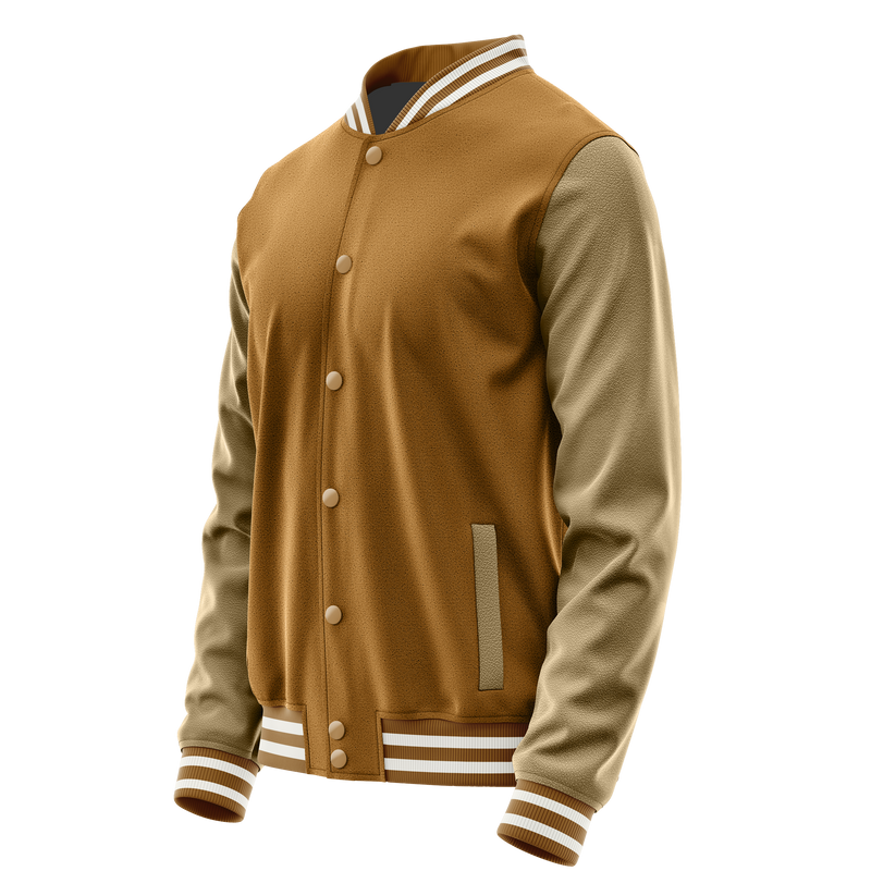 Khaki & Light Khaki Leather Varsity Jacket JG22252218