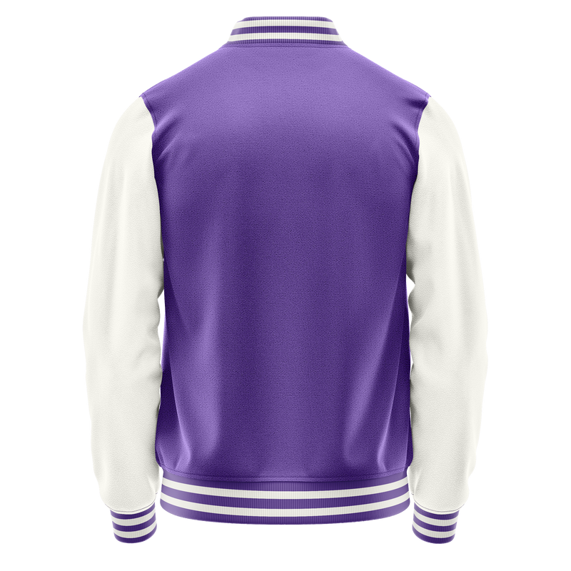 Light Purple & White Leather Varsity Jacket JG23182318