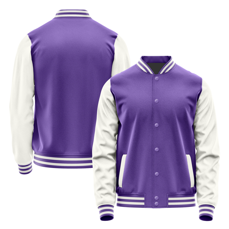 Light Purple & White Leather Varsity Jacket JG23182318