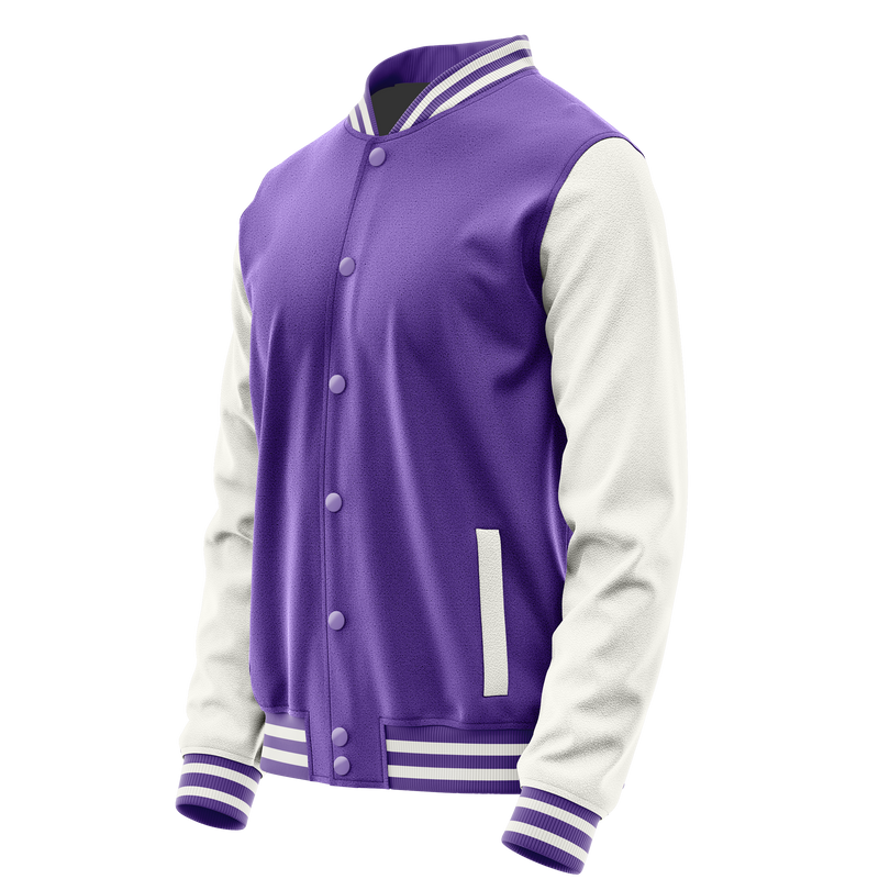 Light Purple & White Leather Varsity Jacket JG23182318