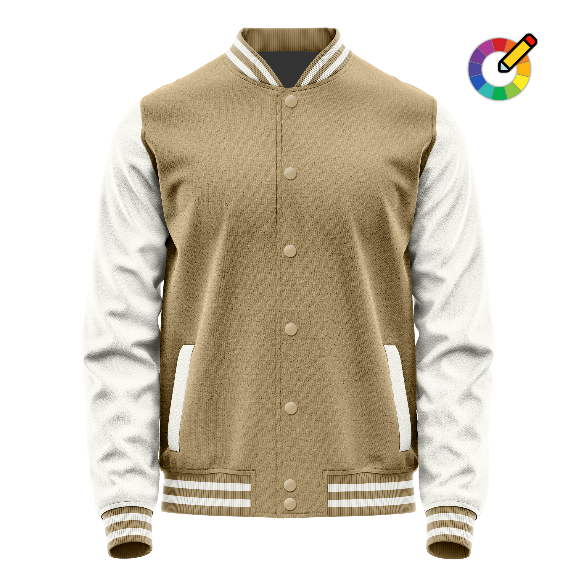 Light Khaki & White Leather Varsity Jacket JG25182518