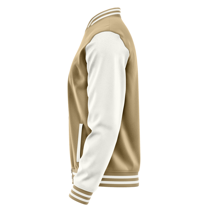 Light Khaki & White Leather Varsity Jacket JG25182518