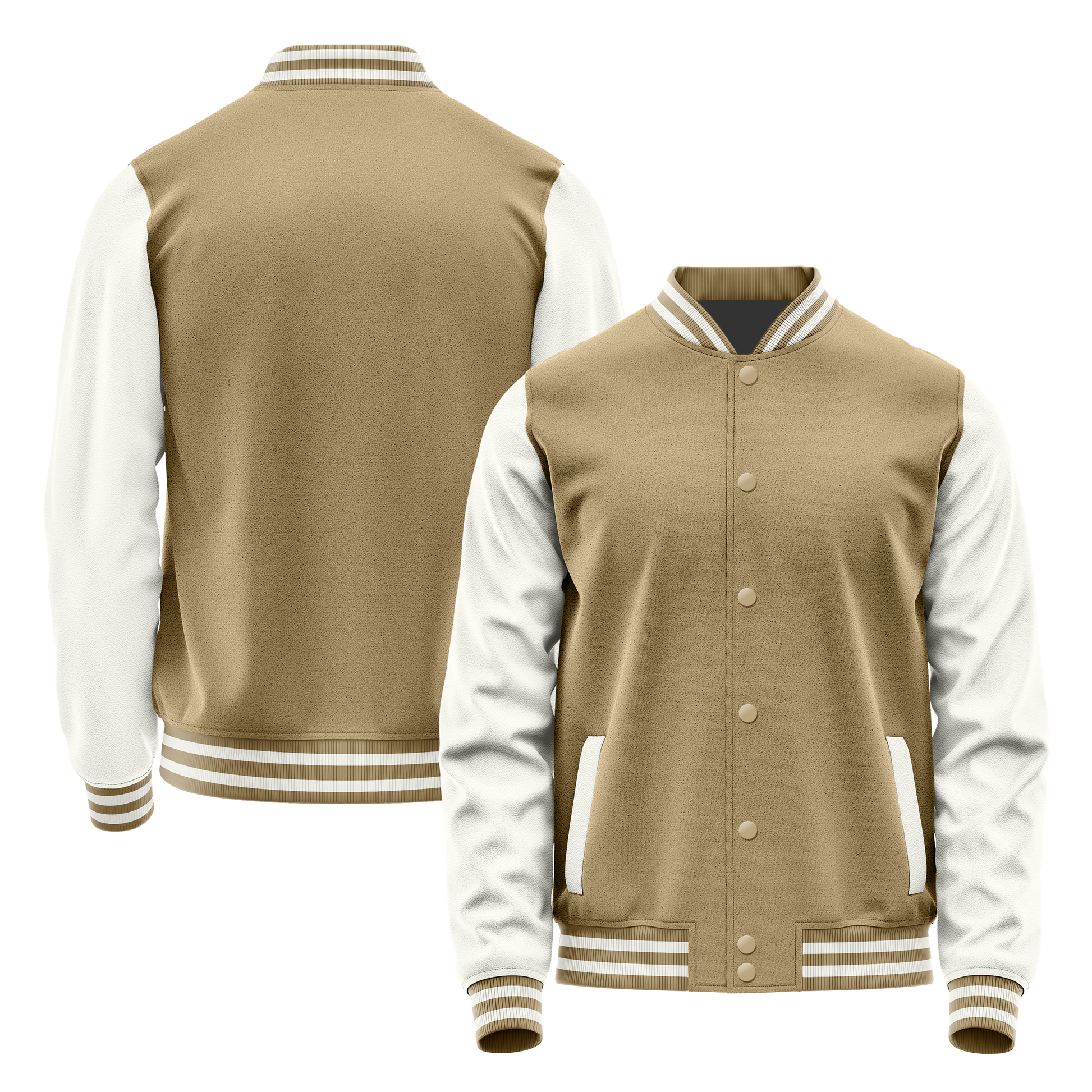 Light Khaki & White Leather Varsity Jacket JG25182518