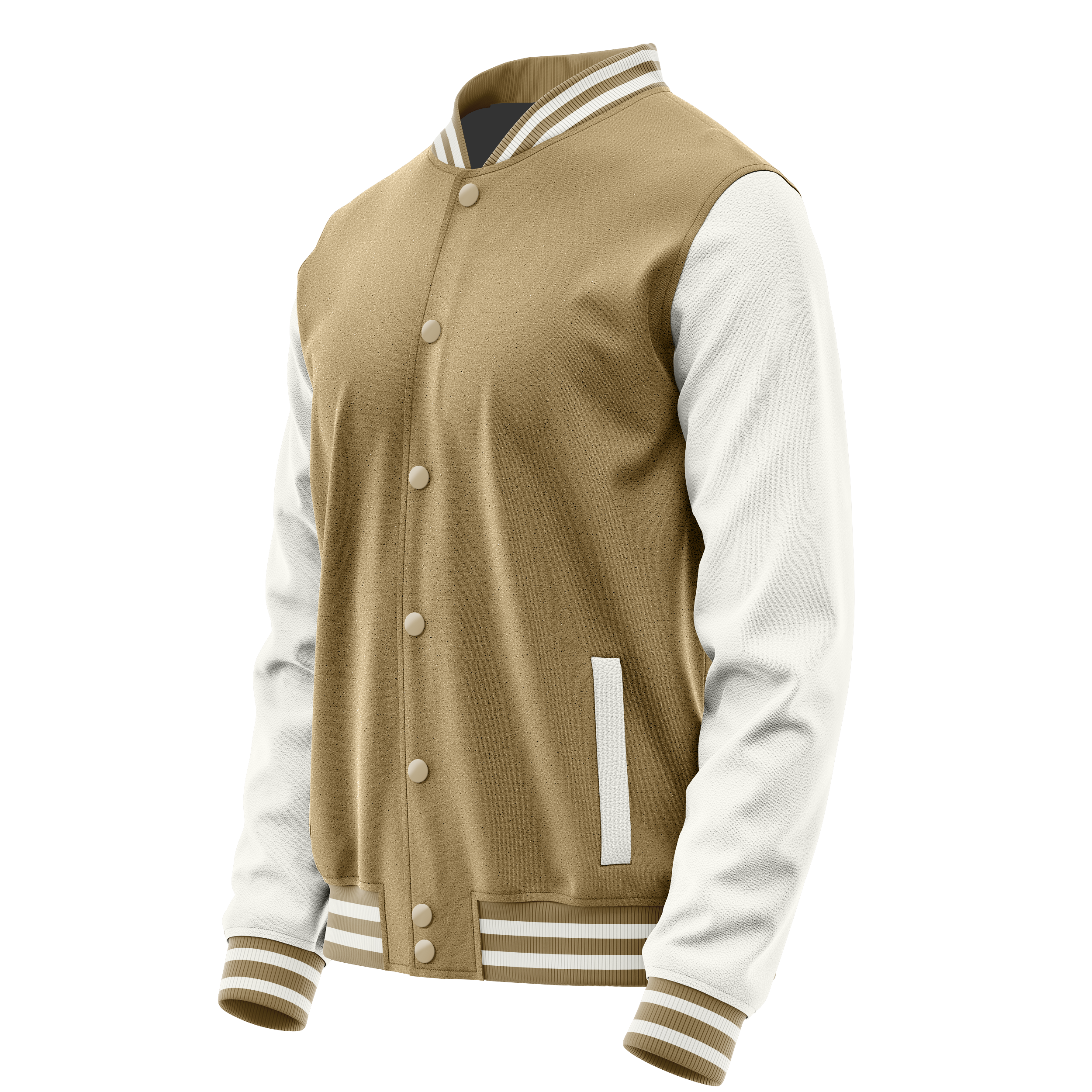 Light Khaki & White Leather Varsity Jacket JG25182518