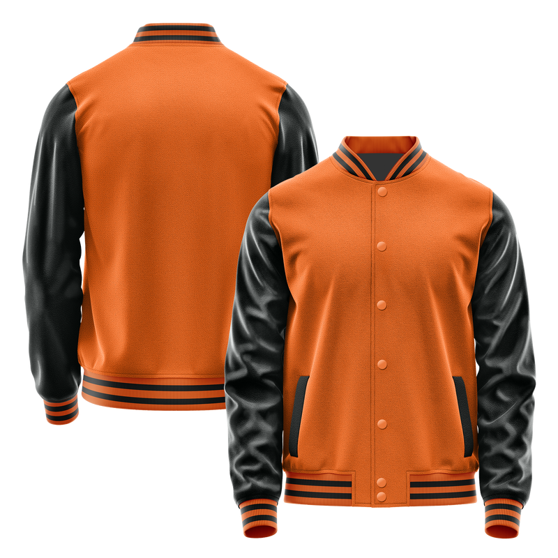 Orange & Black Leather Varsity Jacket JG28172817