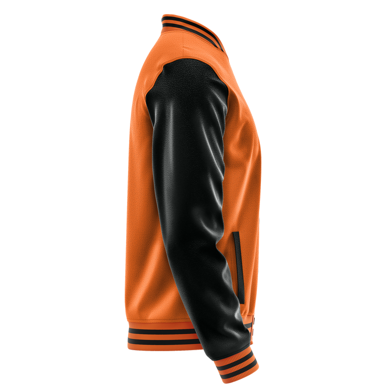 Orange & Black Leather Varsity Jacket JG28172817