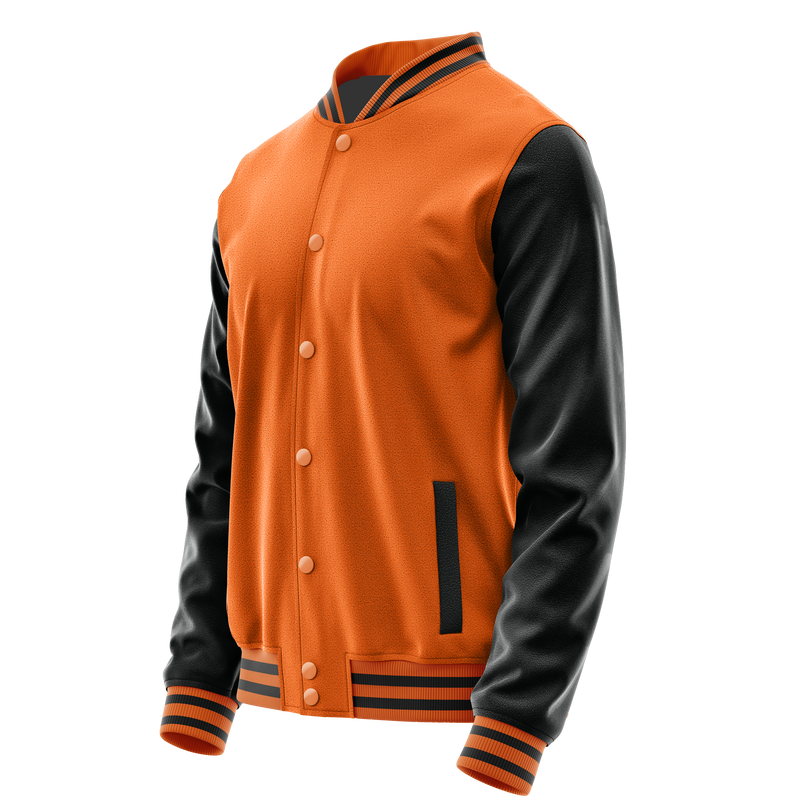 Orange & Black Leather Varsity Jacket JG28172817