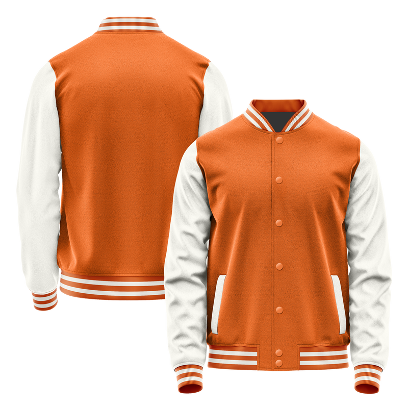 Orange & White Leather Varsity Jacket JG28182818